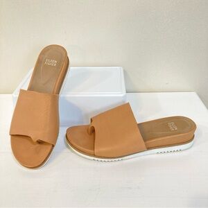 Eileen Fisher Kite Wedge Leather Sandals Sz 8 Womens Tan Slide Shoes